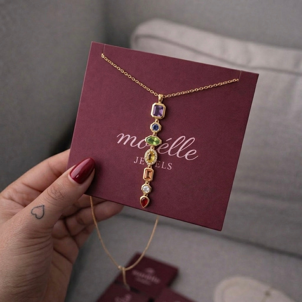 Multi Gem Drop Necklace