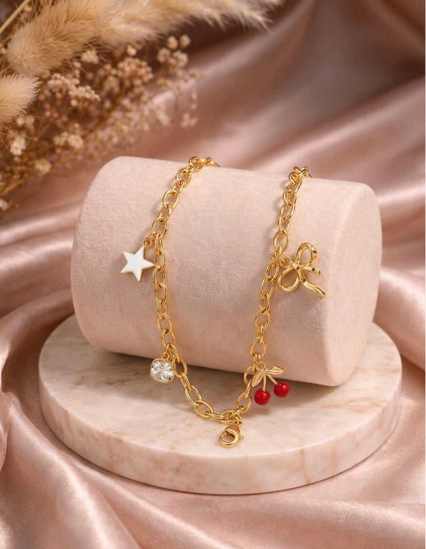 Cherry & Bow Charm Bracelet