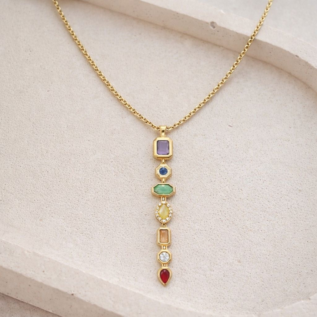 Multi Gem Drop Necklace