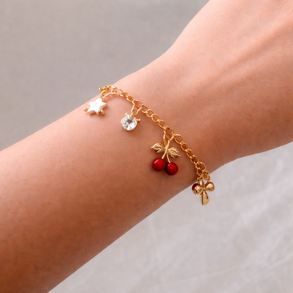 Cherry & Bow Charm Bracelet