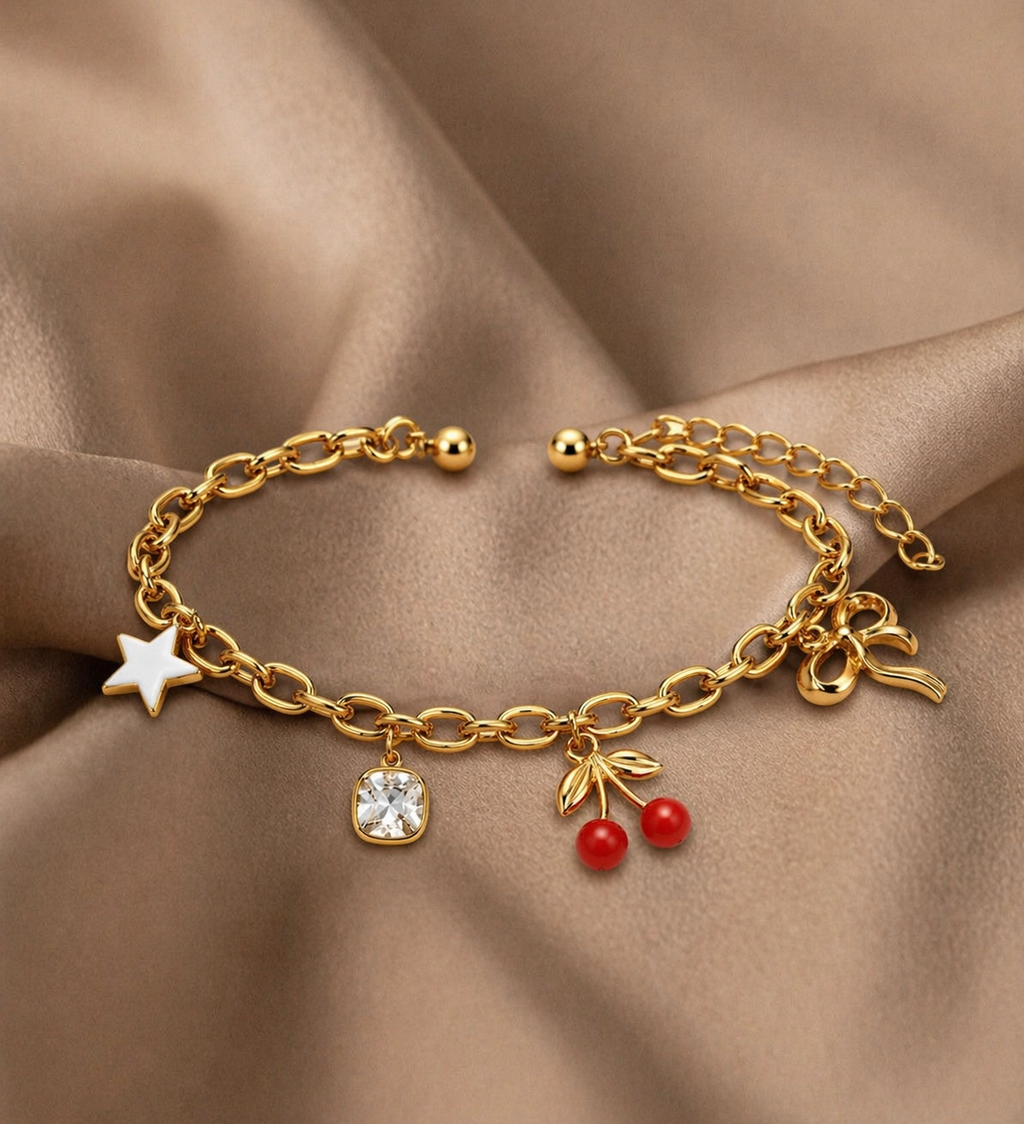 Cherry & Bow Charm Bracelet