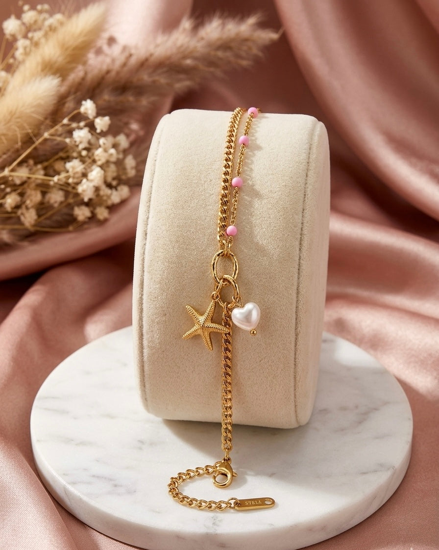 Gold Chain with Starfish & Heart