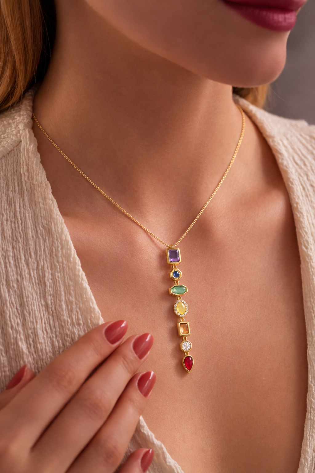 Multi Gem Drop Necklace